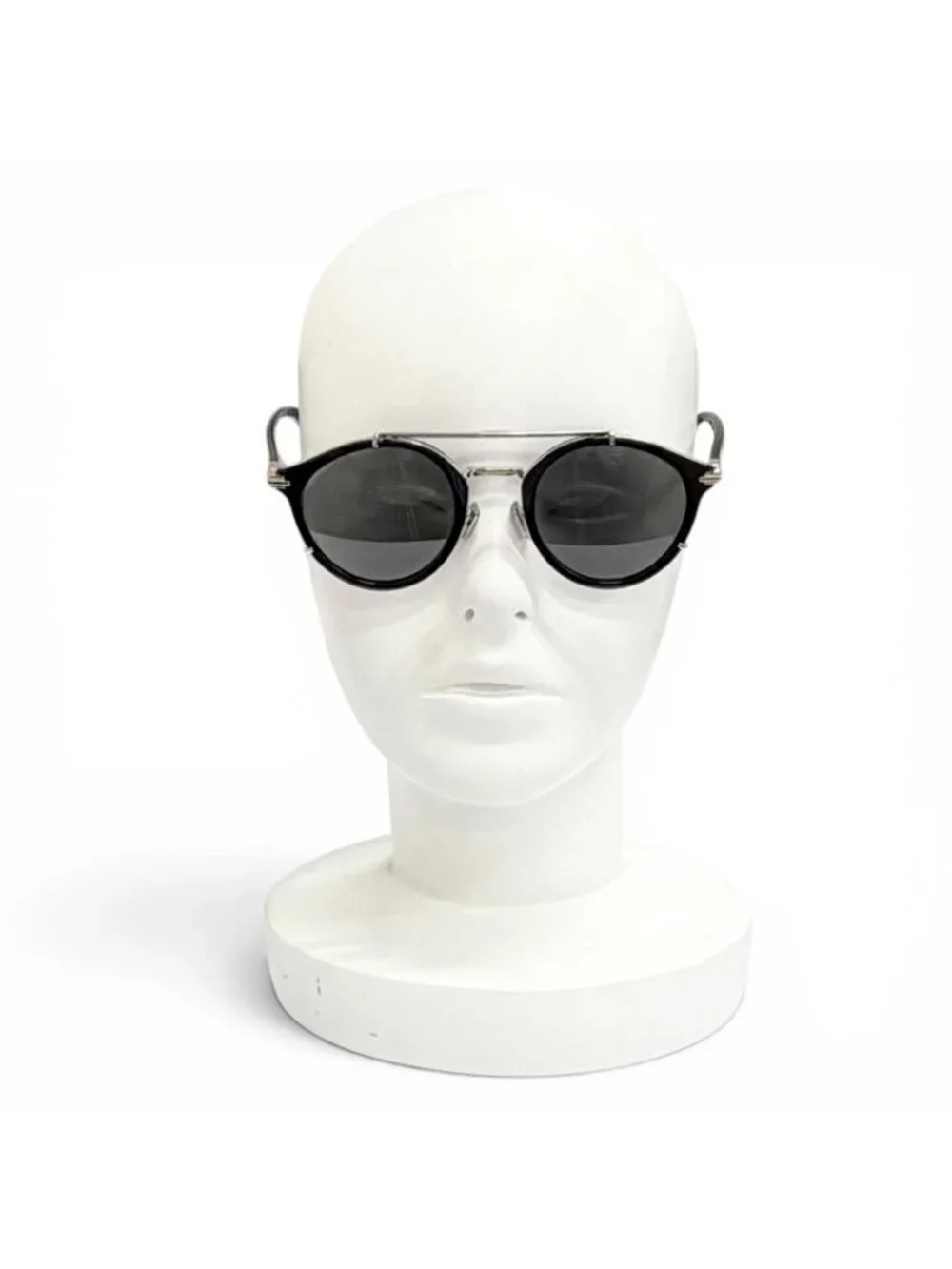 Dior Homme Blacksuit R7u Pantos Two Bridge Round Sunglasses Black Silver Eyewear